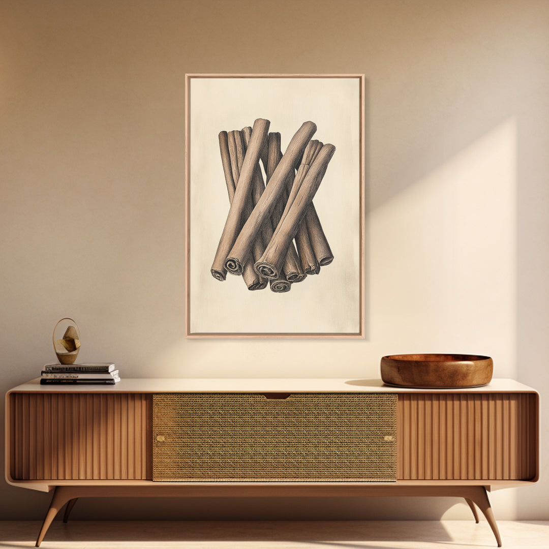 Christmas Cinnamon Sticks Canvas Print - Framed Canvas - Minimalist Christmas Art - Boho Christmas Art - Rustic Christmas Art