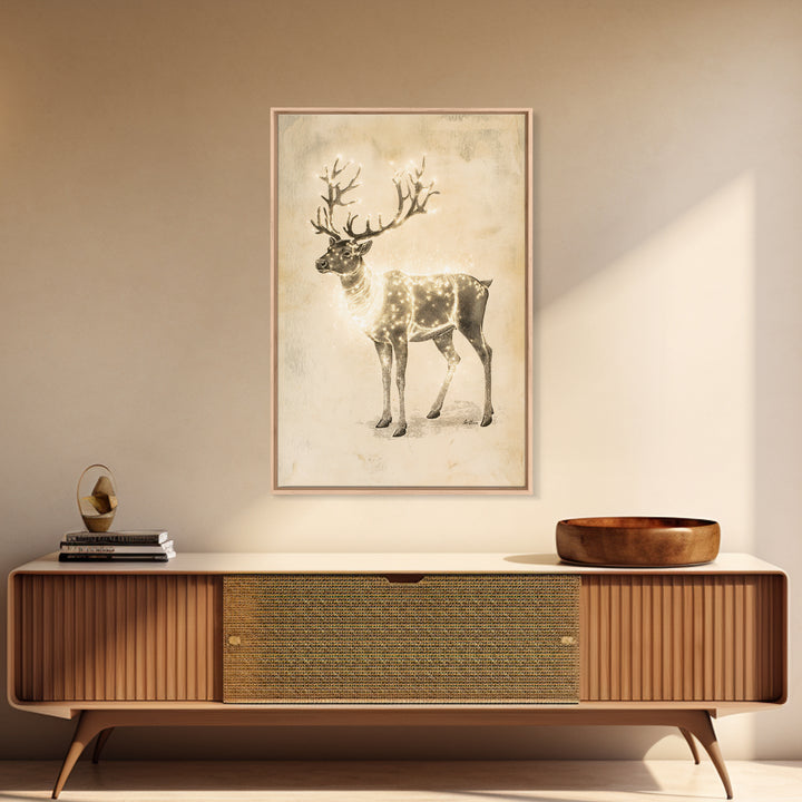 Christmas Reindeer Canvas Print - Framed Canvas - Minimalist Christmas Art - Boho Christmas Decor - Rustic Christmas Art