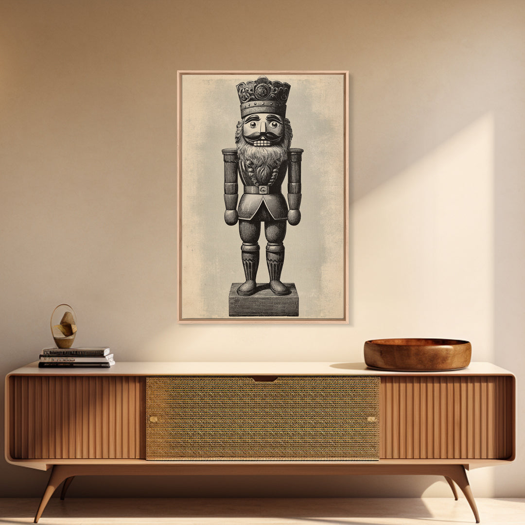 Vintage Nutcracker Canvas Print - Framed Canvas - Minimalist Christmas Art - Boho Christmas Art - Rustic Christmas Art