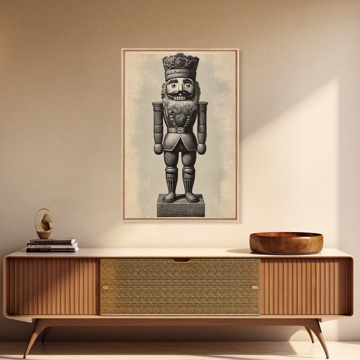 Vintage Nutcracker Canvas Print - Framed Canvas - Minimalist Christmas Art - Boho Christmas Art - Rustic Christmas Art