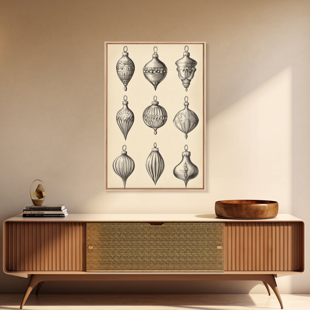 Christmas Ornaments Canvas Print - Framed Canvas - Minimalist Christmas Art - Boho Christmas Art - Rustic Christmas Art