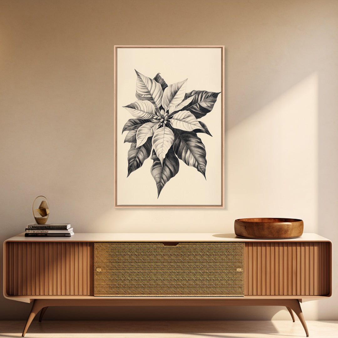 Poinsetta Canvas Print - Framed Canvas - Minimalist Christmas Art - Boho Christmas Art - Rustic Christmas Art