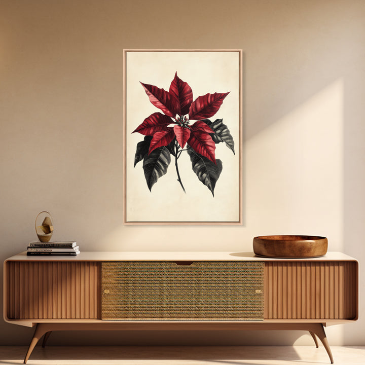 Christmas Poinsetta Canvas Print - Framed Canvas - Minimalist Christmas Art - Boho Christmas Art - Rustic Christmas Art