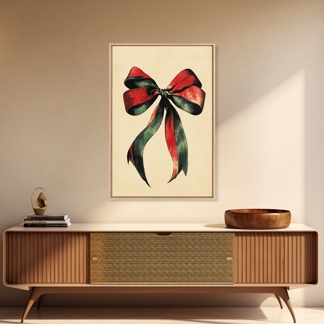 Christmas Bow Canvas Print - Framed Canvas - Minimalist Christmas Art - Boho Christmas Art - Rustic Christmas Art
