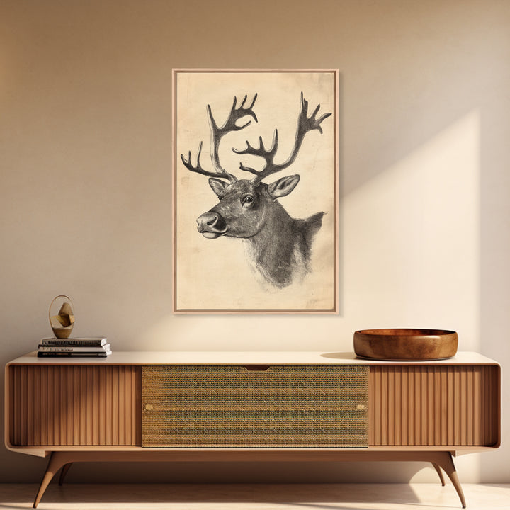 Christmas Reindeer Canvas Print - Framed Canvas - Minimalist Christmas Art - Boho Christmas Art - Rustic Christmas Art
