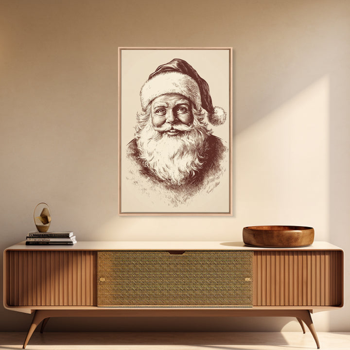 Vintage Santa Painting Canvas Print - Framed Canvas - Minimalist Christmas Art - Boho Christmas Art - Rustic Christmas Art