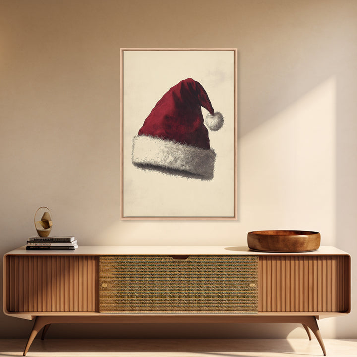 Santa's Hat Canvas Print - Framed Canvas - Minimalist Christmas Art - Boho Christmas Art - Rustic Christmas Art