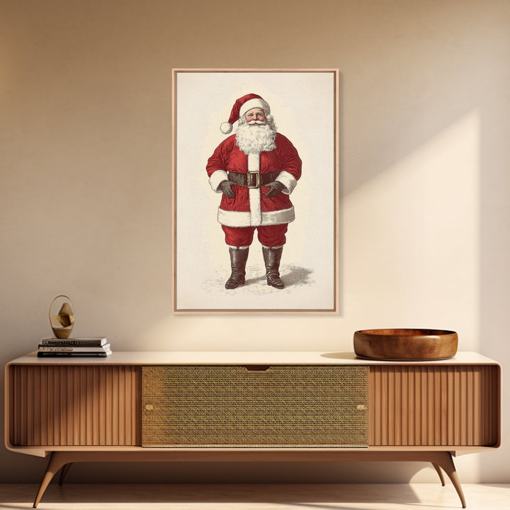 Cheerful Santa Clause Canvas Print - Framed Canvas - Minimalist Christmas Art - Boho Christmas Art - Rustic Christmas Art