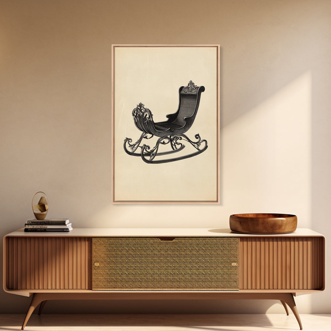 Christmas Sleigh Canvas Print - Framed Canvas - Minimalist Christmas Art - Boho Christmas Art - Rustic Christmas Art