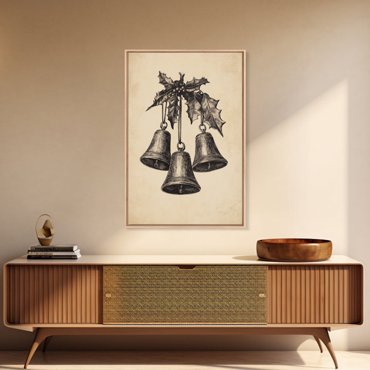 Christmas Bells Canvas Print - Framed Canvas - Minimalist Christmas Art - Boho Christmas Art - Rustic Christmas Art