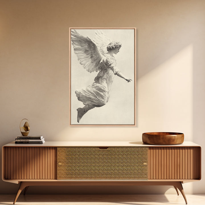 Christmas Angel Canvas Print - Framed Canvas - Minimalist Christmas Art - Boho Christmas Art - Rustic Christmas Art