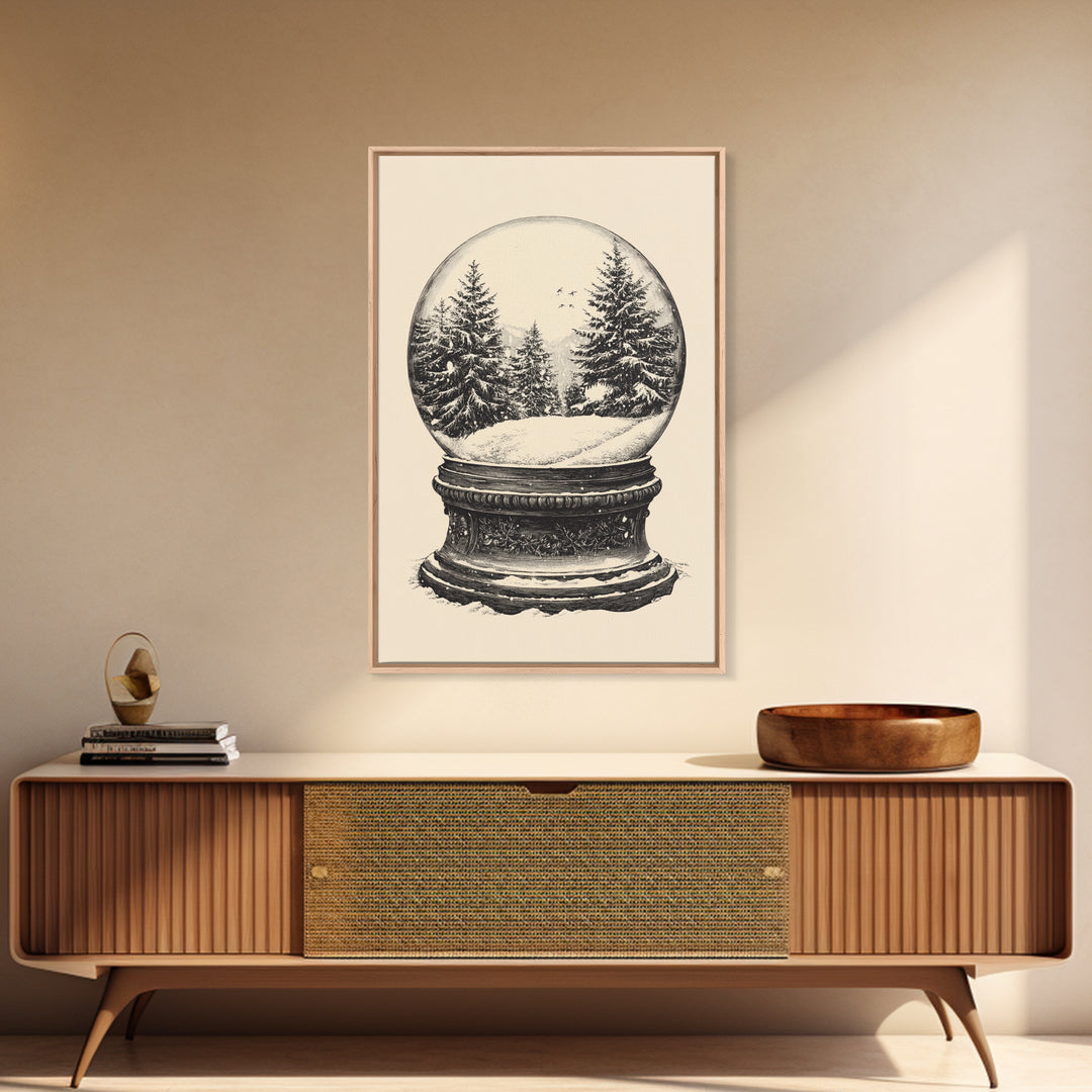 Sketch of a Christmas Snow Globe Canvas Print - Framed Canvas - Minimalist Christmas Art - Boho Christmas Art - Rustic Christmas Art