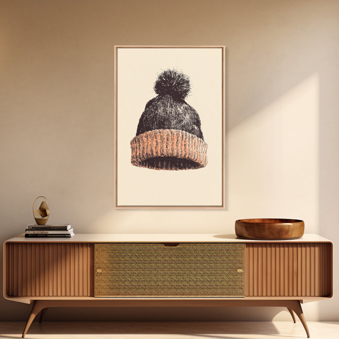 Christmas Beanie Hat Canvas Print - Framed Canvas - Minimalist Christmas Art - Boho Christmas Art - Rustic Christmas Art
