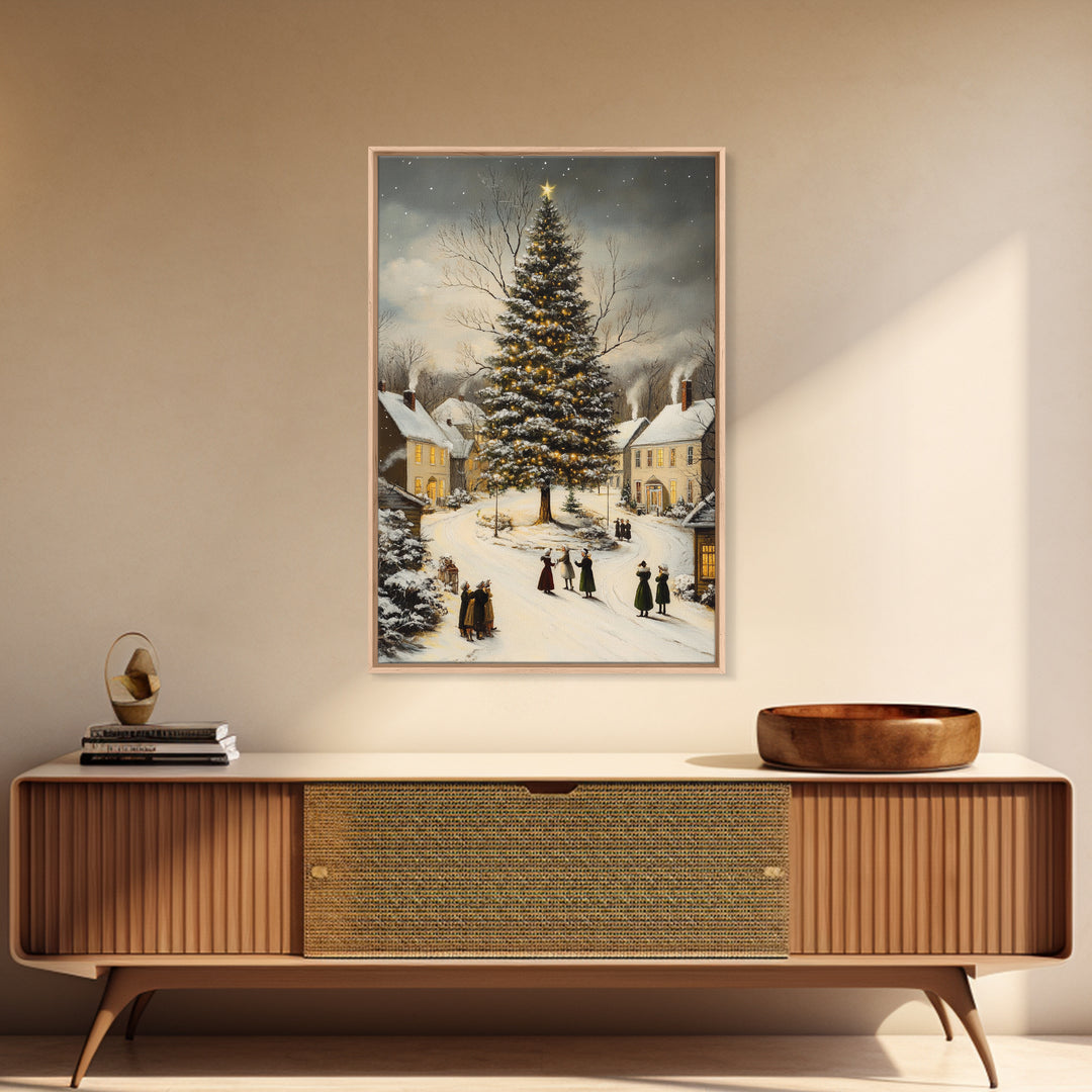 Christmas Village Wall Art Canvas Print | Christmas Village Painting | Winter Home Decor | Winter Art