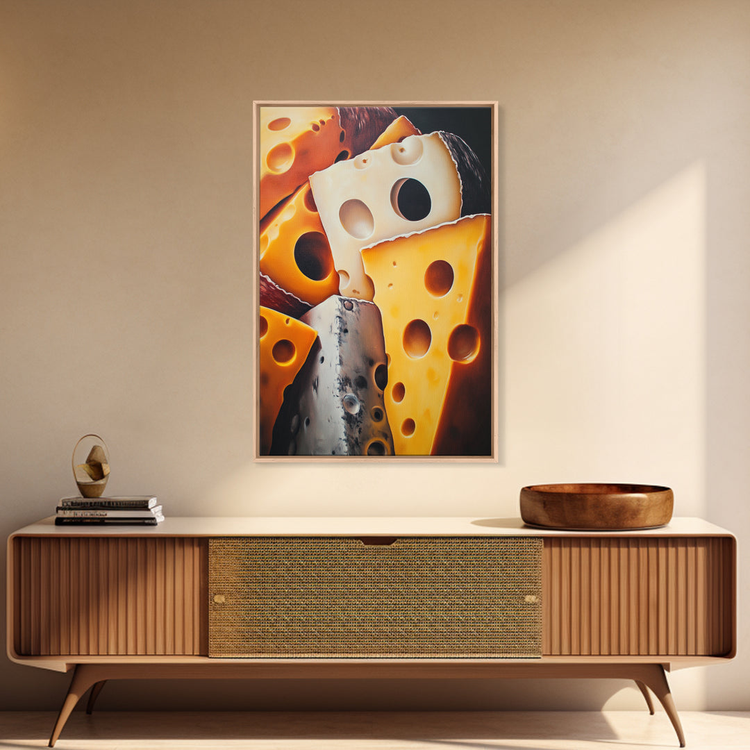 Kitchen Wall Art Painting of Cheese Canvas Print, Kitchen Decor, Modern Kitchen, Food Review Prop Decor