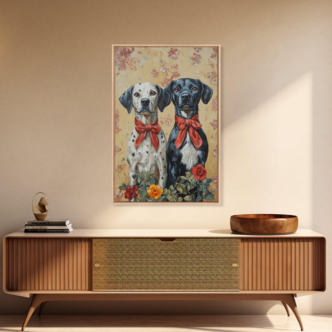 Christmas Dalmations Canvas Print, Cute Dog Wall Art, Dog Painting