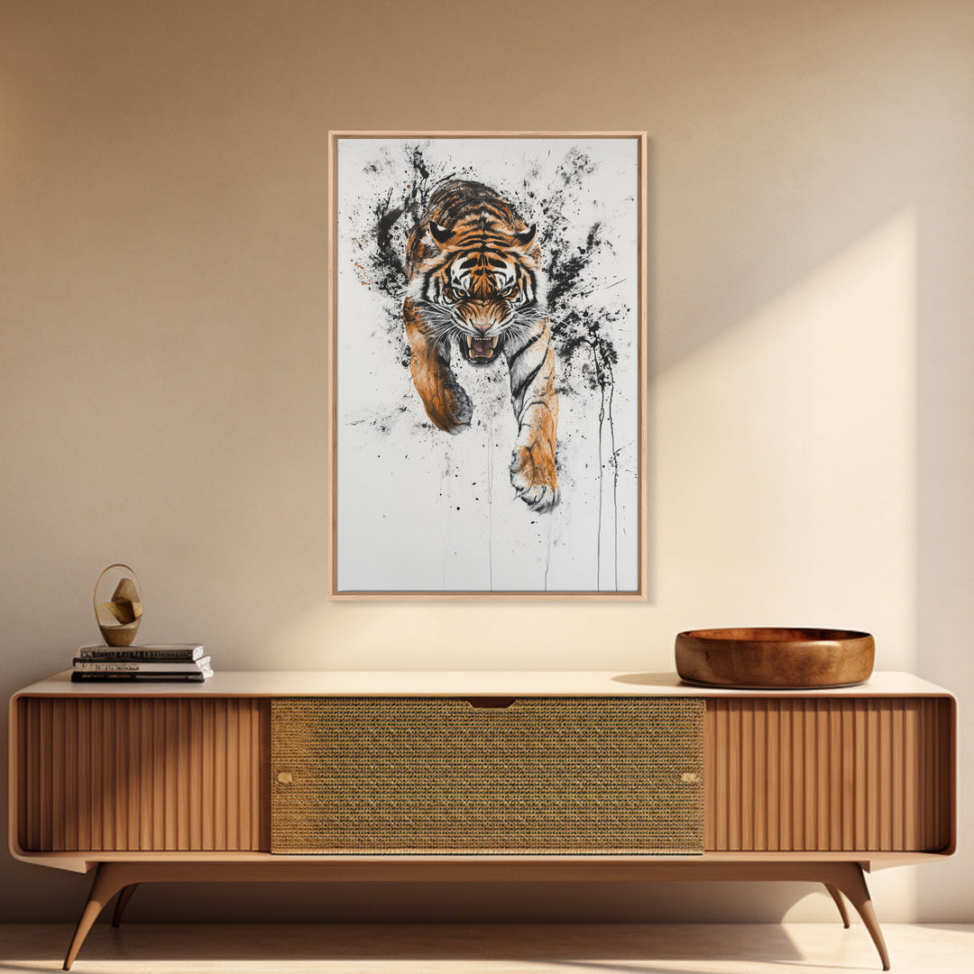 Animal Prints - Tiger Roar - Framed Canvas Print - Tiger Art - Tiger Decor -Gift For Him - Tiger Painting