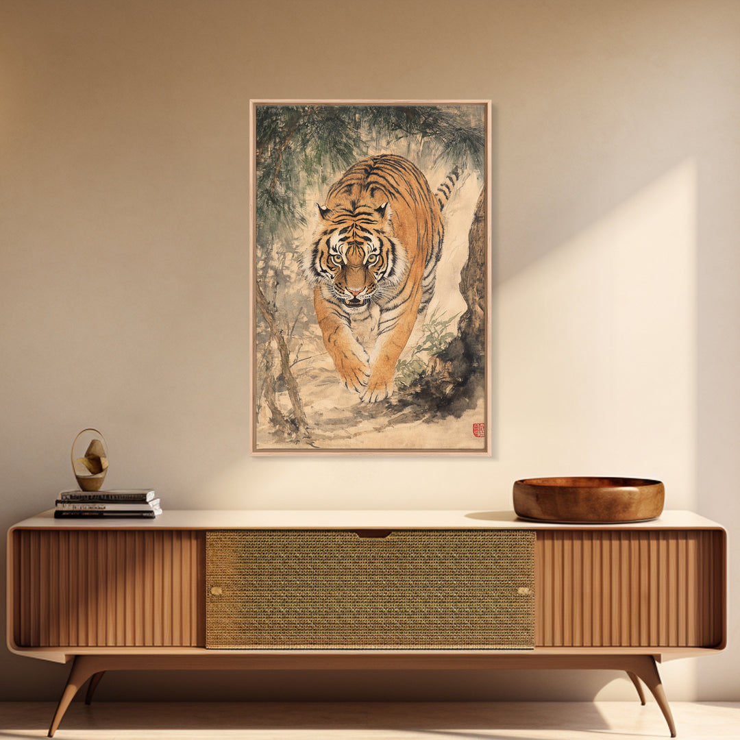 Animal Canvas Poster - Wild Animal Wall Art - Man Cave Canvas - Personalized Gift For Dad - Tiger Painting - Wabi Sabi Art - Framed Wall Art