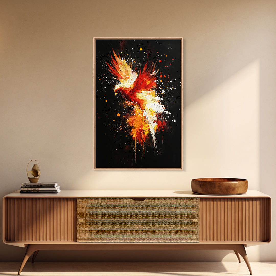 Phoenix In Flames, Retribution, Framed Canvas Print, The Phoenix, Framed Wall Art, Original Painting Phoenix, Punk Art, Graffiti Art