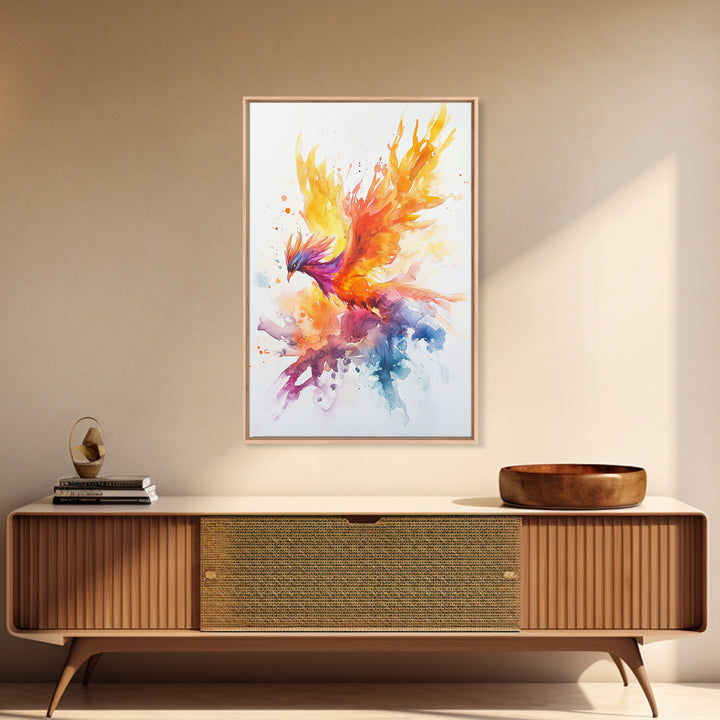 Fire Phoenix Watercolor Art Print Canvas Art, Fantasy Art Phoenix Firebird Fantasy Painting, Dark Academia Wall Art, Phoenix Decor