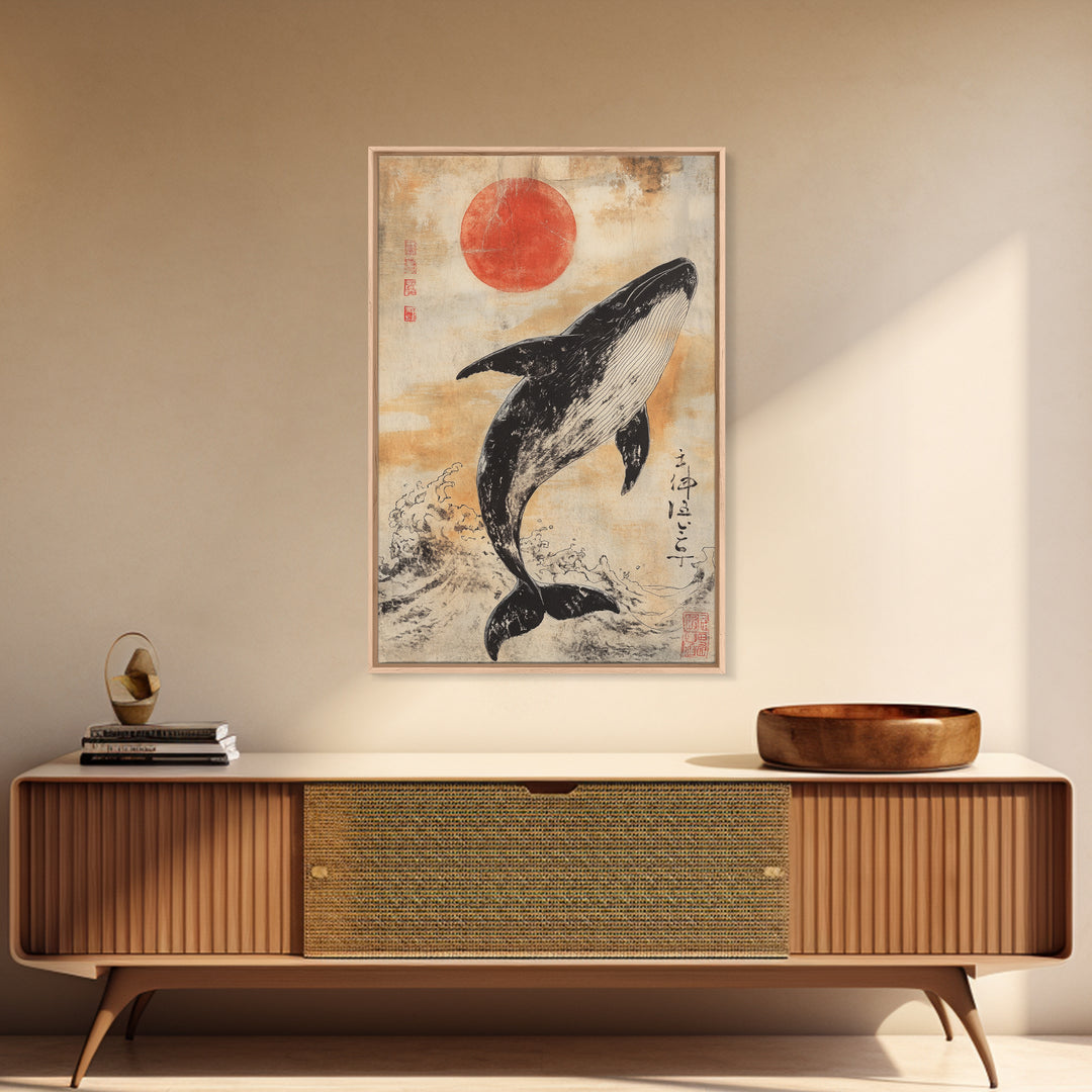 Wabi Sabi Whale Painting Print, Canvas Print, Ready To Hang Wall Art Whale Painting, Nautical Decor, Japanese Style Decor / Wall Art