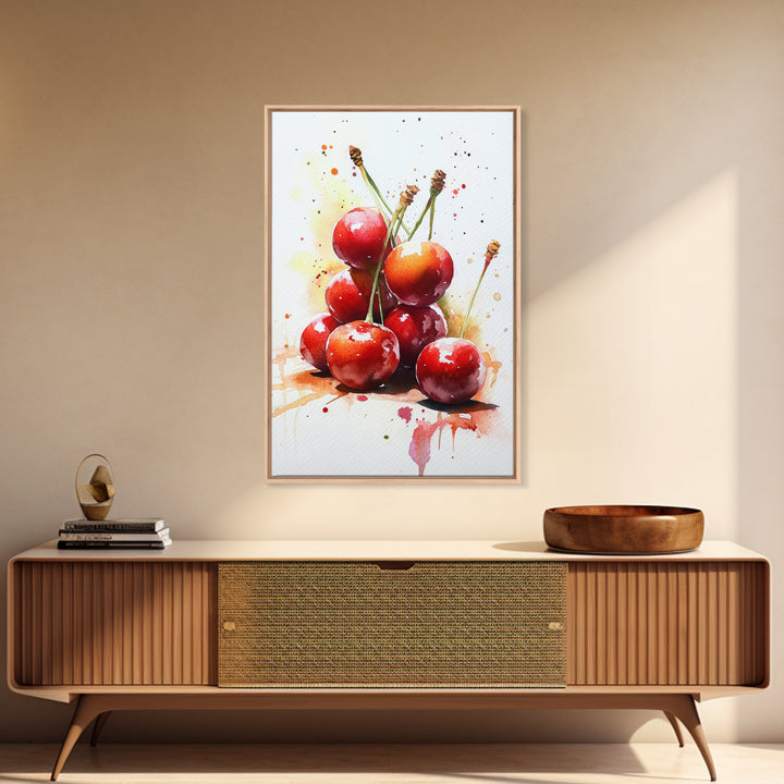 Cherry Wall Art Canvas Print, Cherry Painting, Kitchen Food Decor, Kitchen Wall Art, Original Cherry Painting, Home Decor For Kitchen