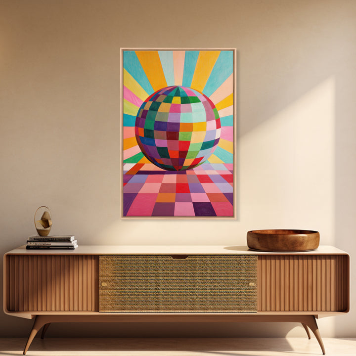 Abstract Disco Ball Painting Canvas Print, Wood Framed Art, Original Art, Disco Ball Art, Disco Ball Poster, Rainbow Disco Ball