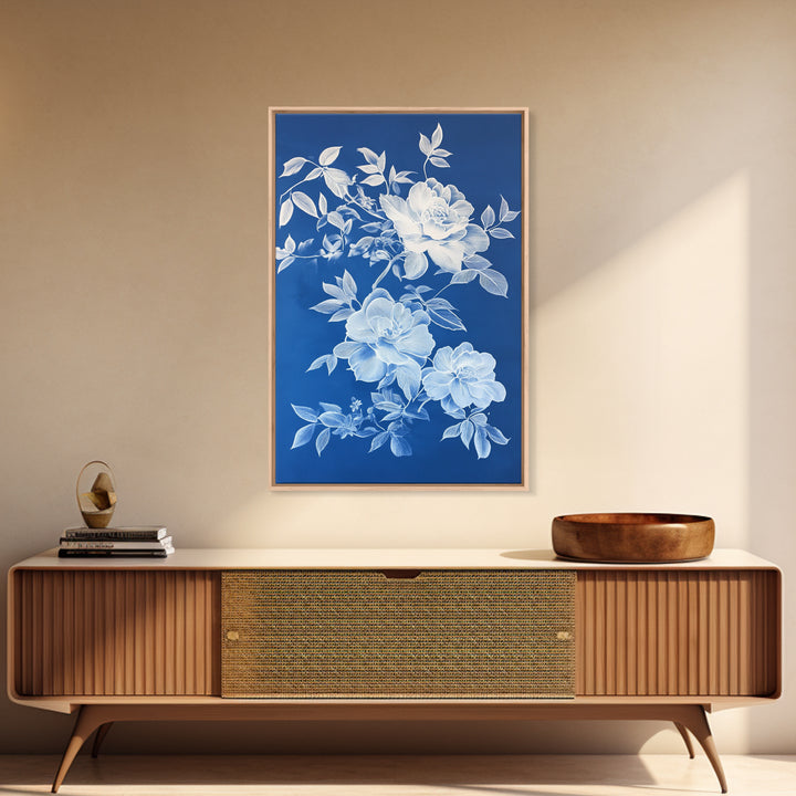 Blue Botanical Wall Art Chinoiserie Wall Art, Wall Decor Minimalist Wall Art, Blue Roses, Botanical Print Wall Art