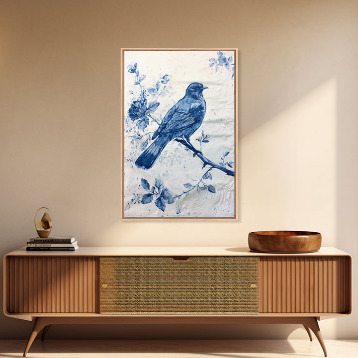 Chinoiserie Style Painting Print Of a Bird, Framed Canvas Print, Chinoiserie Wall Art