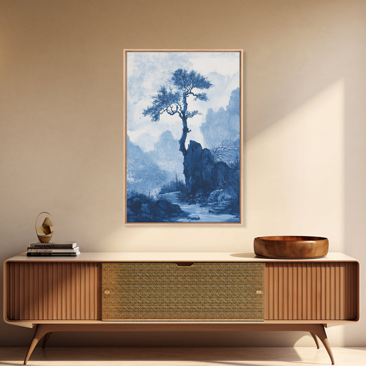 Chinoiserie Wall Art, Chinoiserie Style Canvas Print, Chinoiserie Blue Painting, Retro Boho Style Minimalist Wall Art, Blue Painting