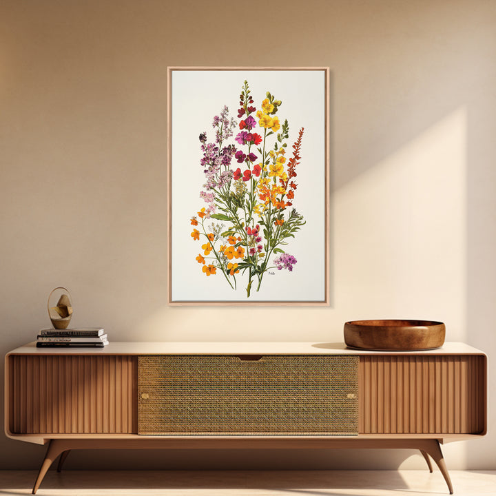 Retro Still Life Of Wild Flowers, Framed Canvas Print, Windflower Painting, Floral Print, Botanical Wall Art, Garden Decor, Wabi Sabi Wall Art