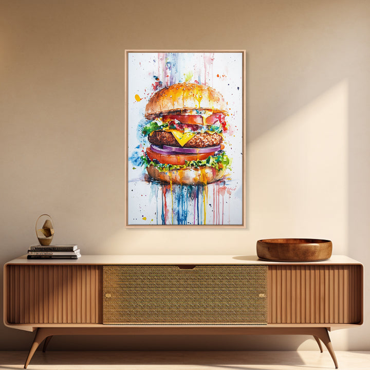 Cute Hamburger Painting Print, Kitchen Decor, Food Review Kitchen Art, Hamburger Wall Art, Kitchen Wall Art, Art For Kitchen