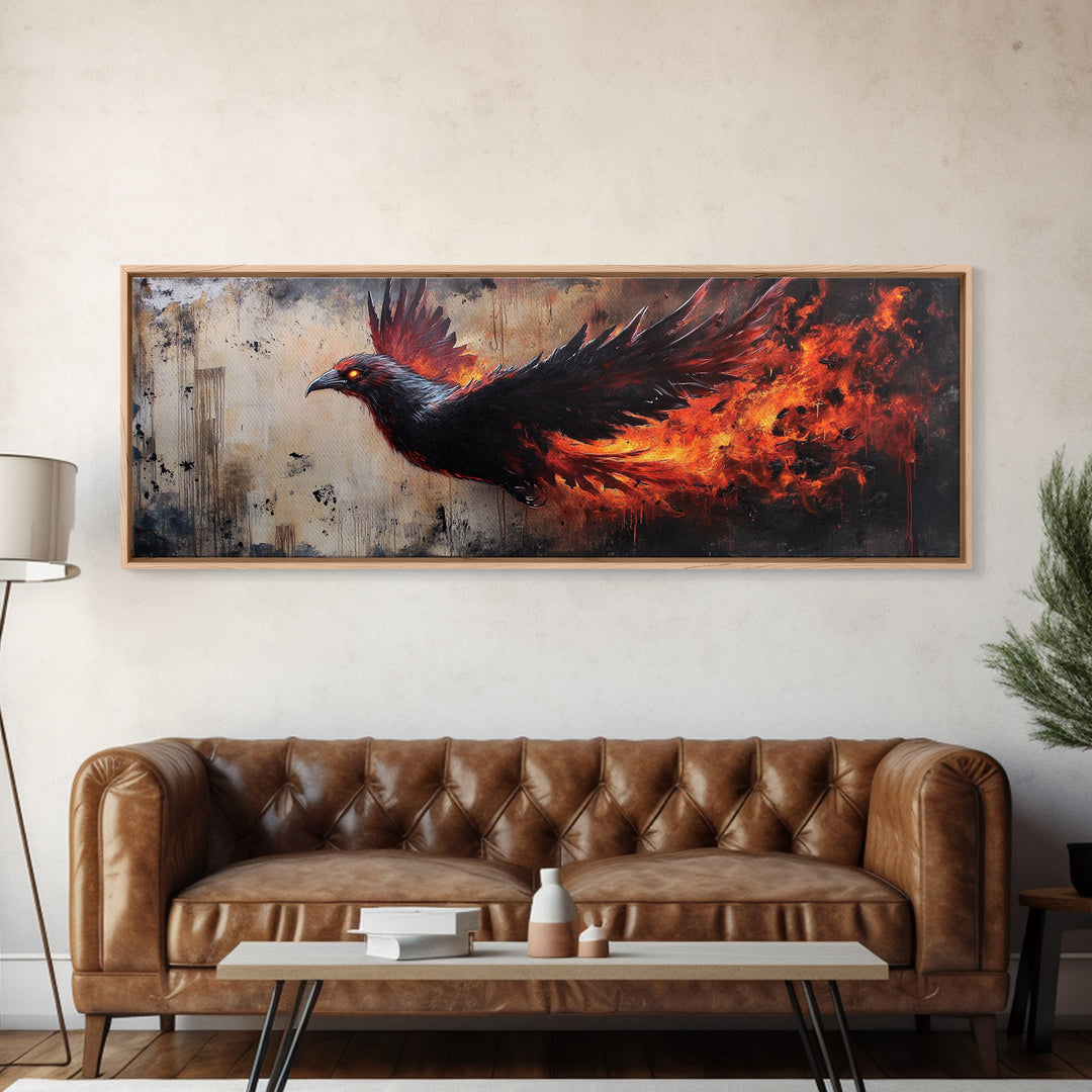 Panoramic Phoenix Painting Print, Phoenix Wall Art, Framed Canvas Art, Phoenix Painting, Phoenix Decor, Rebirth, Trendy Wall Art