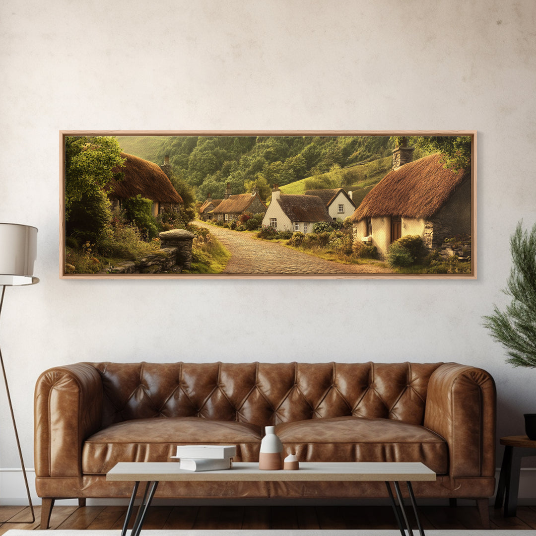 Cute Irish Village Framed Canvas Print, Ireland Painting Print, Ireland Wall Art, Irish Home Decor, Irish Painting, Panoramic Print