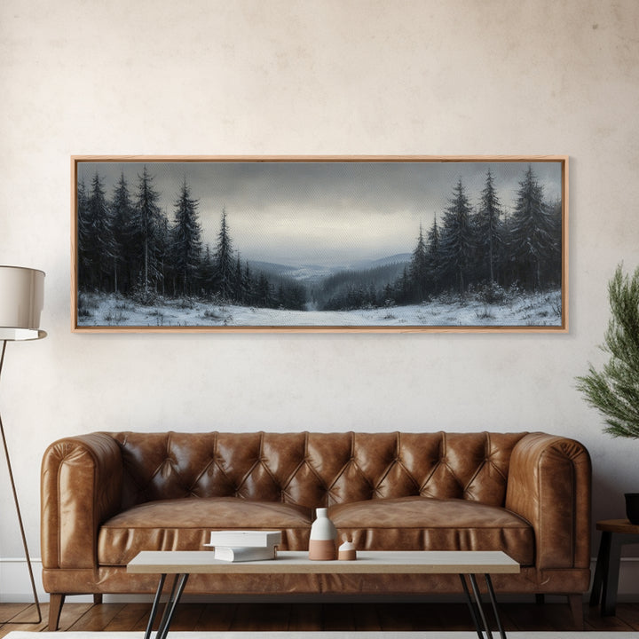 Bleak Winter Landscape Painting Print, Wood Framed Wall Art, Landscape Painting Original, Panoramic Wall Art, Horizontal Large Art