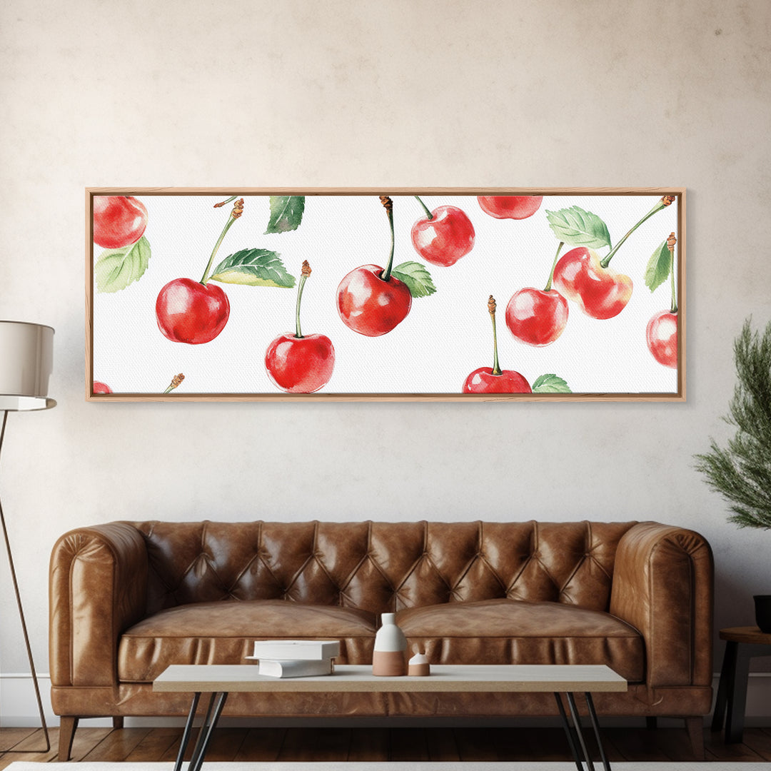 Chery Wall Art Canvas Print - Horizontal Extra Wide Wall Art - Panoramic Kitchen Decor - Kitchen Painting - Cherry Painting - Cherry Decor