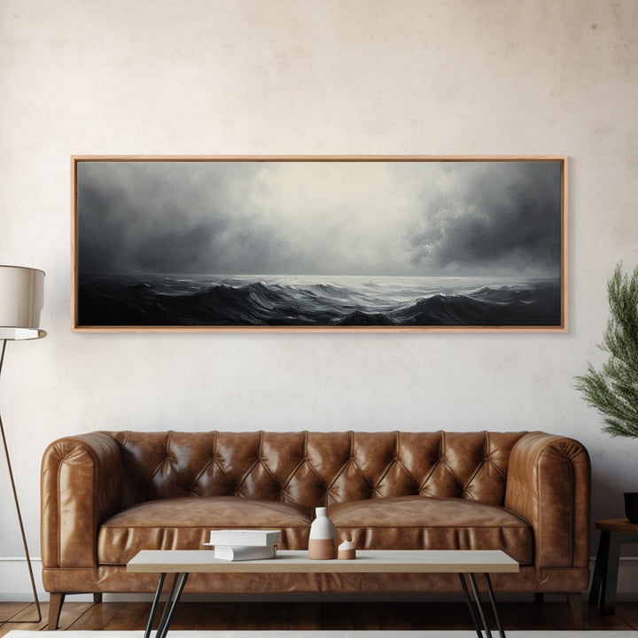 A storm rolls in over the ocean, framed canvas print - wood framed wall art - seascape painting - ocean painting