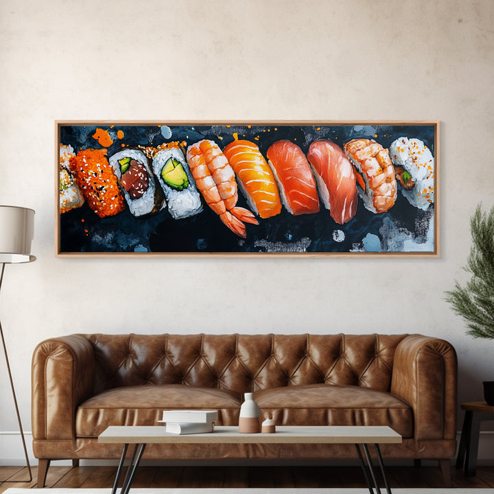 Wabi Sabi Sushing Painting Print, Panoramic Wall Art, Kitchen Decor, Restaurant Wall Art, Restaurant Decor, Sushi Art, Food Painting