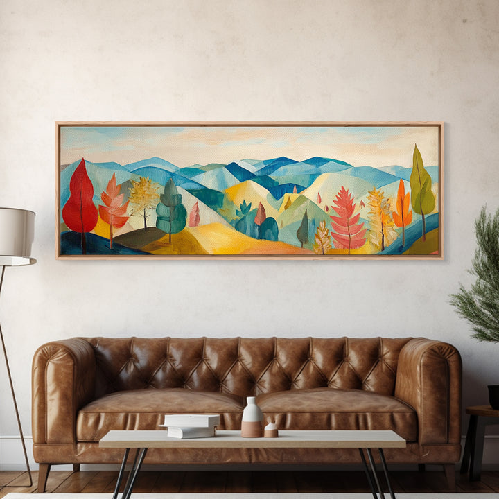 Abstract Fall Panoramic Landscape Painting Print, Framed Wall Art, Canvas Print, Living Room Art, Horizontal Wall Art, Fall Centerpiece