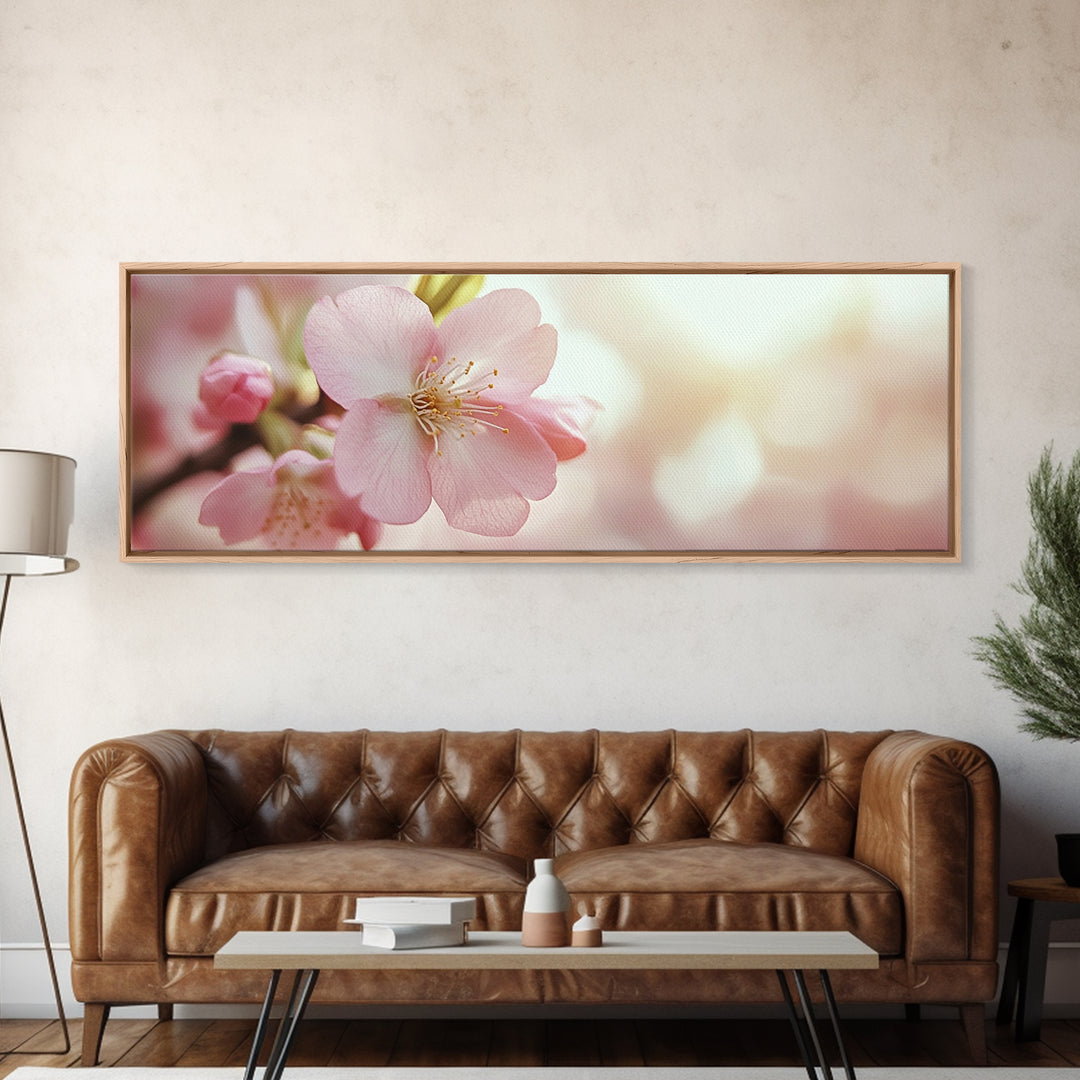 Closeup of a Cherry Blossom, Framed Canvas Print, Cherry Blossom Wall Art, Soothing Wall Art, Meditation Room Decor, Minimalist Art