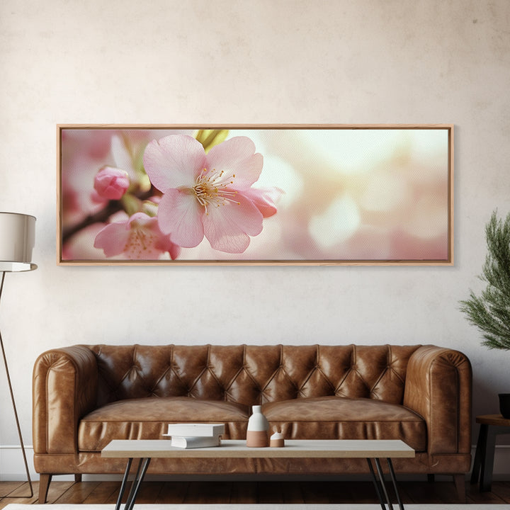 Closeup of a Cherry Blossom, Framed Canvas Print, Cherry Blossom Wall Art, Soothing Wall Art, Meditation Room Decor, Minimalist Art