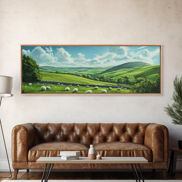 Landscape Painting Print Of The Hills of Ireland, Framed Canvas Print, Ireland Wall Are, Panoramic Home Decor, Horizontal Landscape Art