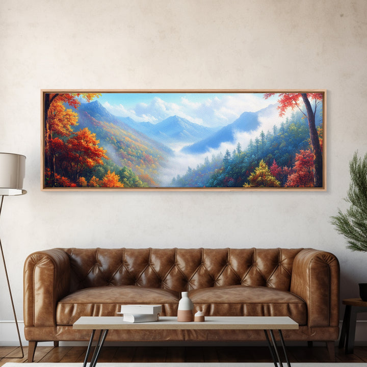 River Forest Landscape Wall Art on Canvas, Panoramic Smoky Mountains Canvas Wall Art, Framed or Unframed, Ready To Ship Horizontal Art