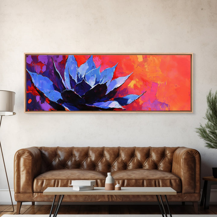 Blue Agave Plant Art Print Canvas Art Mexican Wall Art, Mexican Print, Chicano Art, Panoramic Botanical Wall Art, Colorful Desert Wall Art