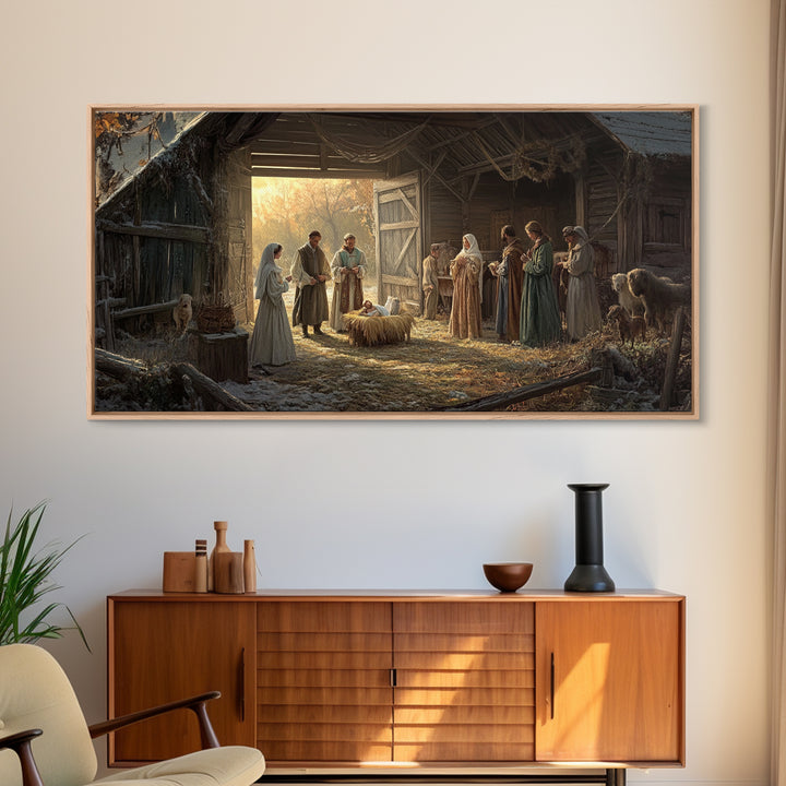 Christmas Nativity Wall Art, Framed Canvas Print, Nativity Oil Painting, Nativity Art Print, Christmas Seasonal Wall Art Living Room Decor