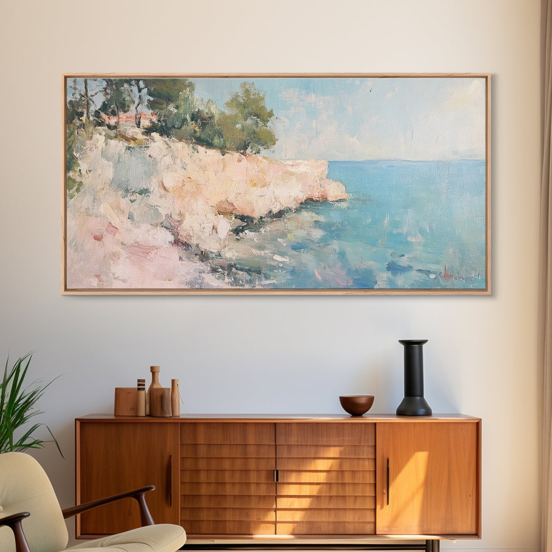 Cliffs Of Moher Oil Painting Print, Boho Whimsical Nautical Landscape Painting Print, Seascapes Wall Art, Kitsch Decor, Eclectic Art