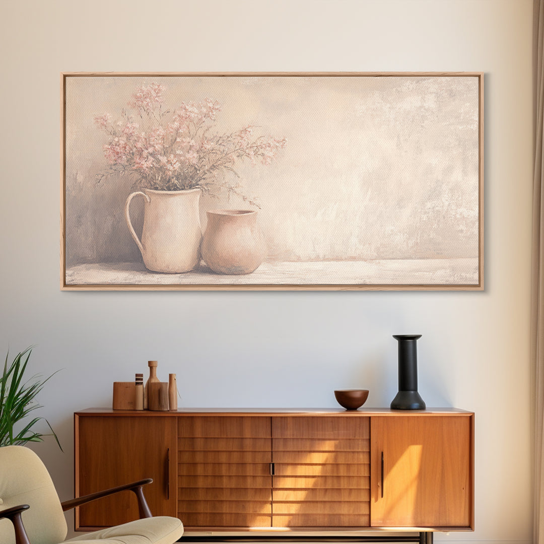 Beautiful Still Life Oil Painting Canvas Print, Boho Wall Art, Kitsch Home Decor, Kitchen Wall Art, Painting of Flower Pots