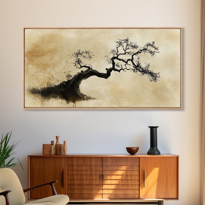 Bonzai Abstract Wall Art Framed Canvas Print, Wabi Sabi Art, Wabi Sabi Decor, Boho Home Decor, Botanical Prints