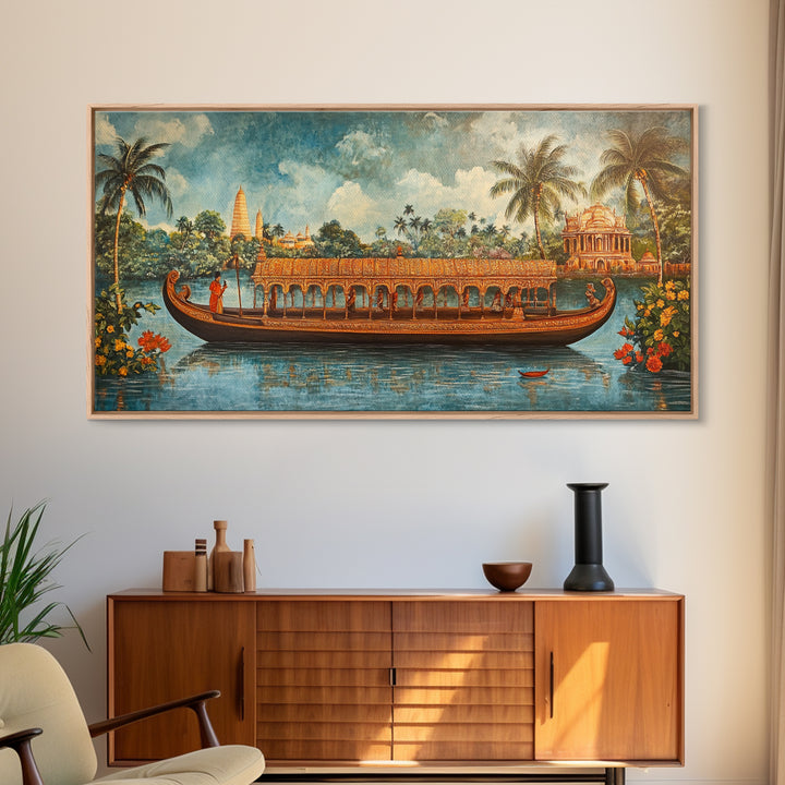Mural of Kerala, Framed Canvas Print, Lush Jaipur Garden Wall Art Mural, Vibrant Green Canvas Art, Indian Wall Art, Highly Detailed Decor