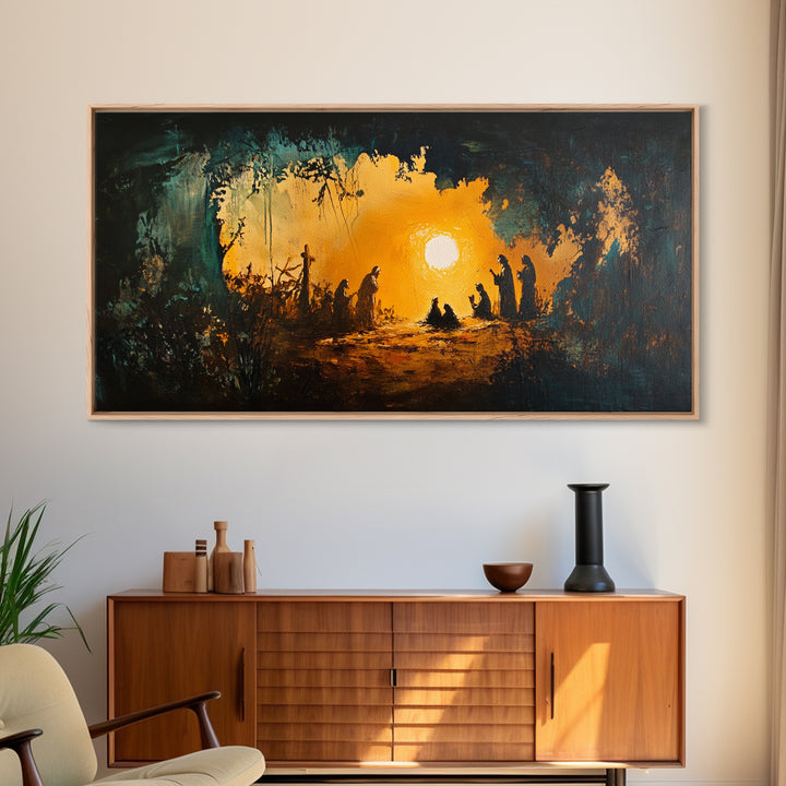 Christmas Nativity Painting on Canvas, Christmas Wall Art, Rustic Christmas Farmhouse Decor, Nativity Oil Painting, Christmas Decor